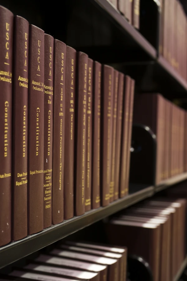 Law books on a library shelf